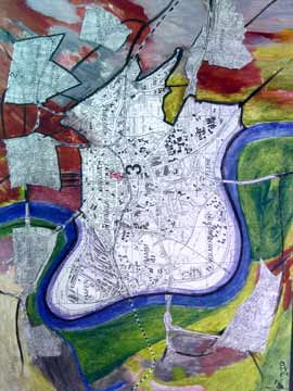 Collage mit Stadtkarte von Bezirk 3 in D&uuml;sseldorf, '00, 45x55