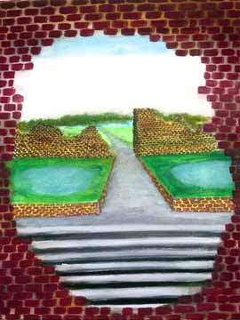 Loch in der Mauer, dahinter tut sich eine neue Welt auf, '00, 45x55
